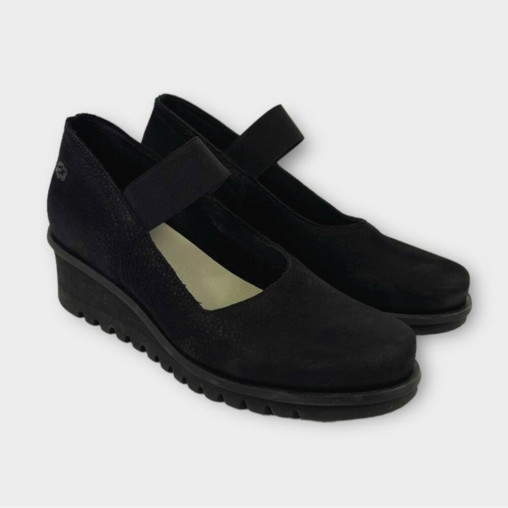 Loints of Holland Black Leather Mary Jane Wedge Size 39